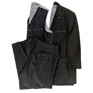 Milano Moda Mens 3 Piece Pinstripe Suit Set Black White 48 Blazer Vest Pants XXL